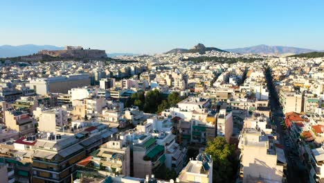 Acrópolis-Ciudad-De-Atenas-Partenón,-Símbolo-De-La-Antigua-Grecia,-Monte-Lycabettus,-Edificio-Del-Parlamento,-Edificios-Residenciales