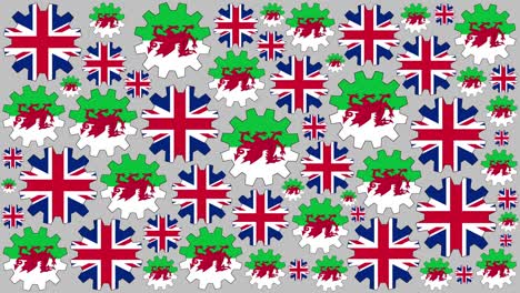 banderas británicas y galesas girando el fondo