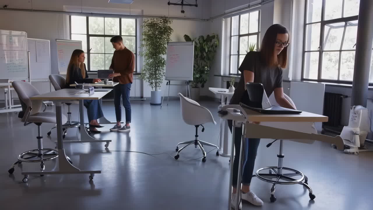 People working and collaborating in a modern office