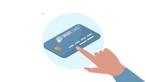 financial economy animation with hand and credit card