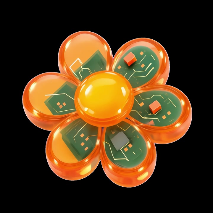 Flor Digital 3D Giratória com Pétalas de Placa de Circuito