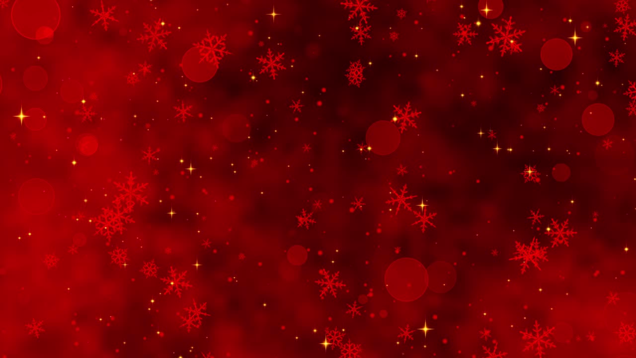 빨간색 크리스마스 배경에 빨간색 콘페티, 눈송이 및 보케 조명