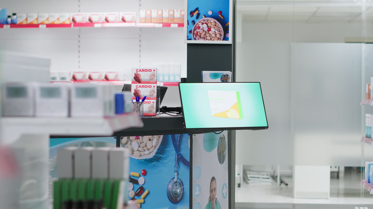 farmacia vacía con medicamentos recetados y nutrientes para la venta