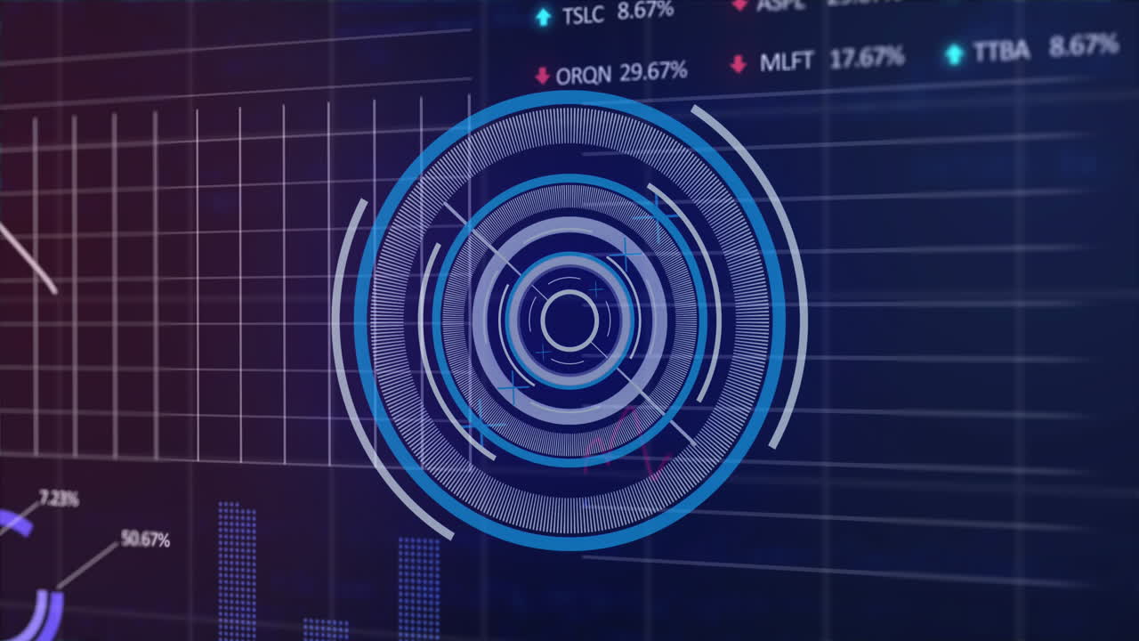 animación del escaneo del alcance y el procesamiento de datos sobre fondo azul