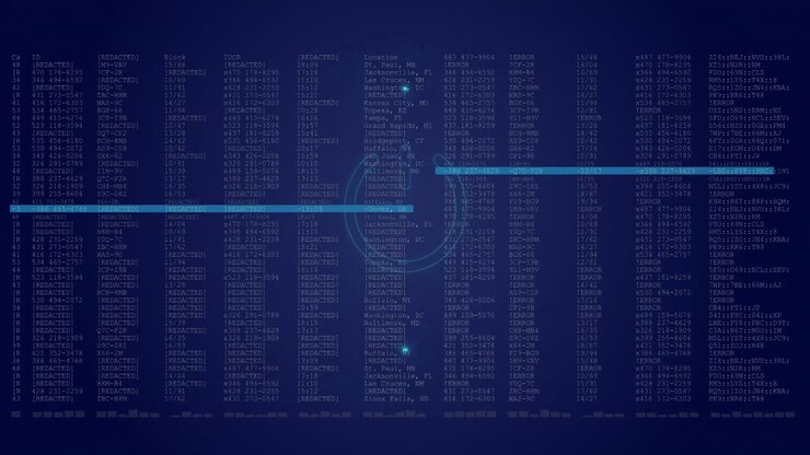 Animation of neon circle with power over data on navy background