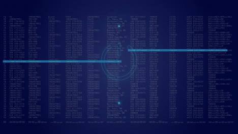 animación de círculo de neón con poder sobre los datos en fondo de la marina