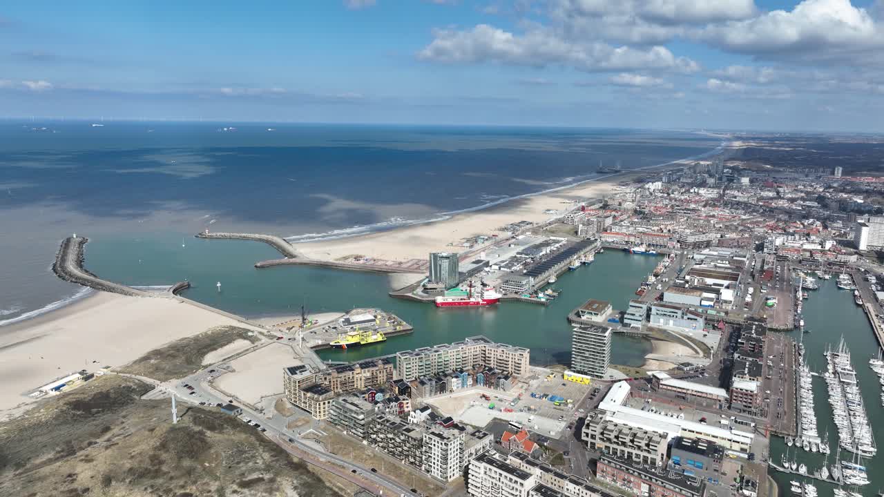 port of Scheveningen, industrial and leisure port, major city in South Holland, The Netherlands, North Sea, ship, boulevard, urban port.