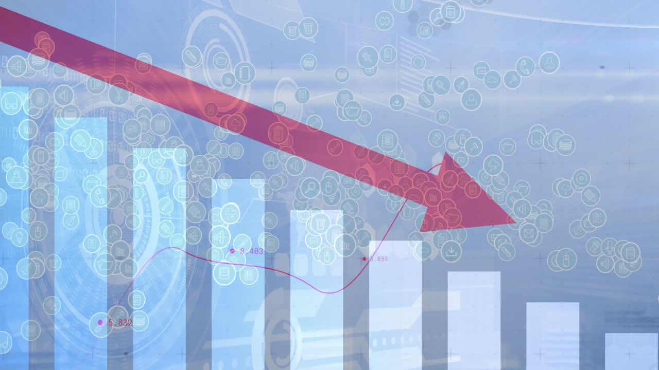 파란색 배경에 아이콘으로 연결 네트워크를 통해 데이터 처리의 애니메이션