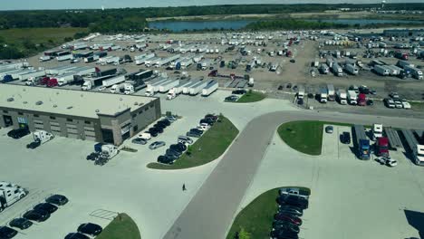 plaza of truck repair shops and parking lots full of reefers, dry vans, flatbets step decks