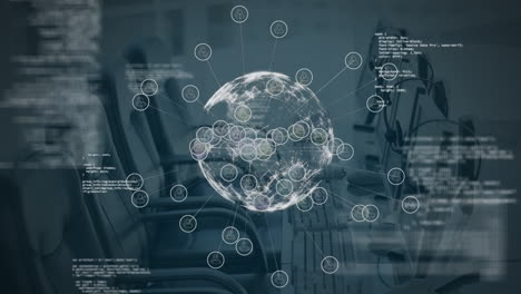 animation of financial data processing over empty office