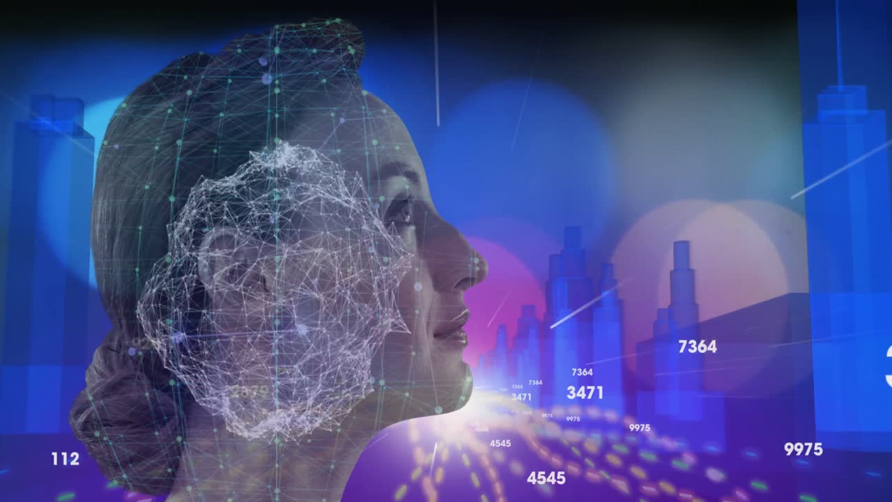 red de conexiones sobre la mujer contra el modelo de ciudad en 3d