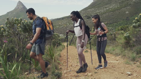 friends hiking in a mountainous landscape