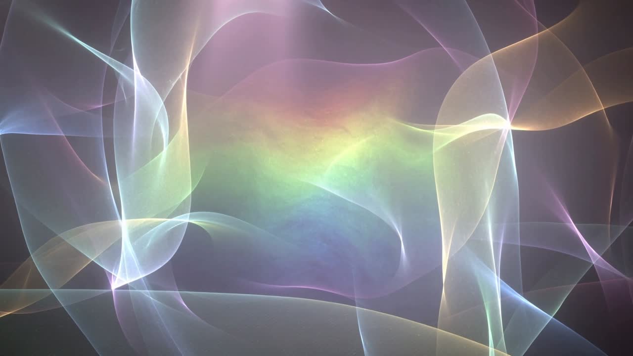 Loop starting translucent ribbons shifting and waving on dim canvas, showing central glow