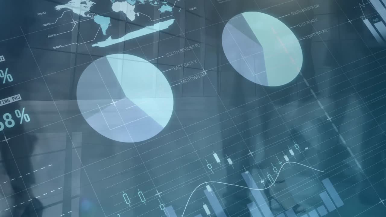 animación del procesamiento de datos sobre diversas personas de negocios caminando