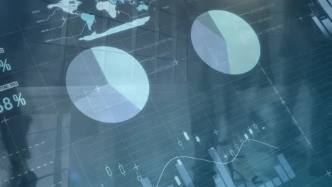 animation of data processing over diverse business people walking