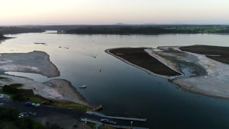fly over of boats on the lakes