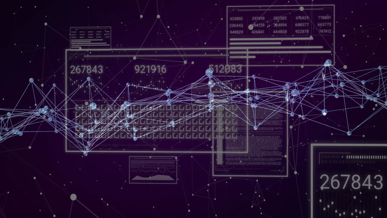Animation of network of connections with data processing