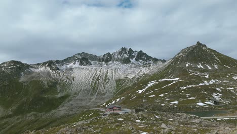 Aerial-View-Of-Swiss-Restaurant-At-Nufenen-Pass-In-Switzerland