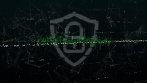 animación del procesamiento de datos a través del icono del candado de seguridad y la red de conexiones.