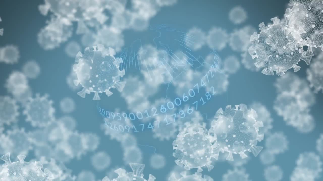 전 세계를 날아다니는 코로나19 세포의 애니메이션