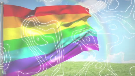 Animation-of-moving-white-lines-over-rainbow-flag