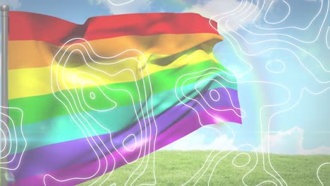 animación de líneas blancas en movimiento sobre la bandera del arco iris