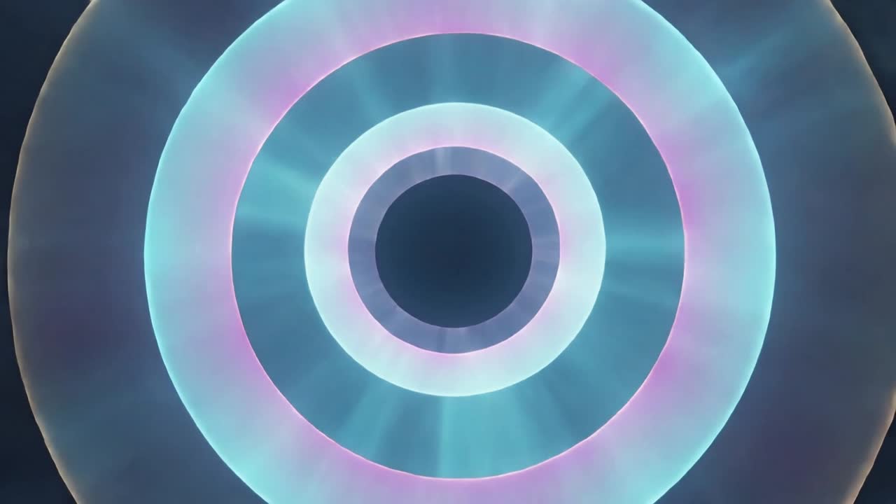 Concentric rings pulsing, expanding on inner ring brightening, shifting cyan-to-magenta for design
