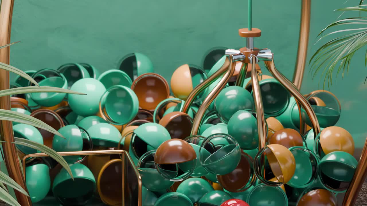 escena renderizada en 3d abstracta con formas geométricas y plantas