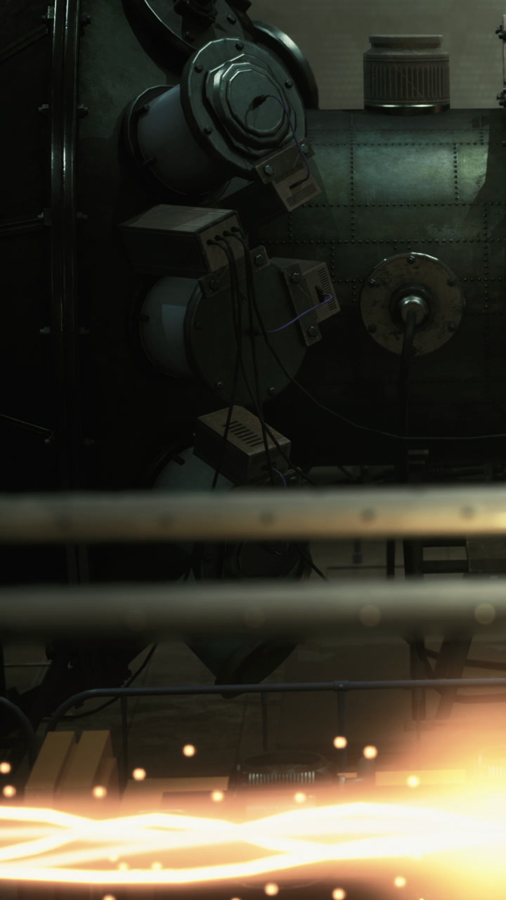Mechanics and mystery intertwine in an industrial setting at night
