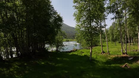 The-drone-slowly-glides-forward-towards-the-river-Valldøla-in-Valldal