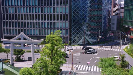 tokyo and hei shrine in central tokyo, summer establishing shot of japan
