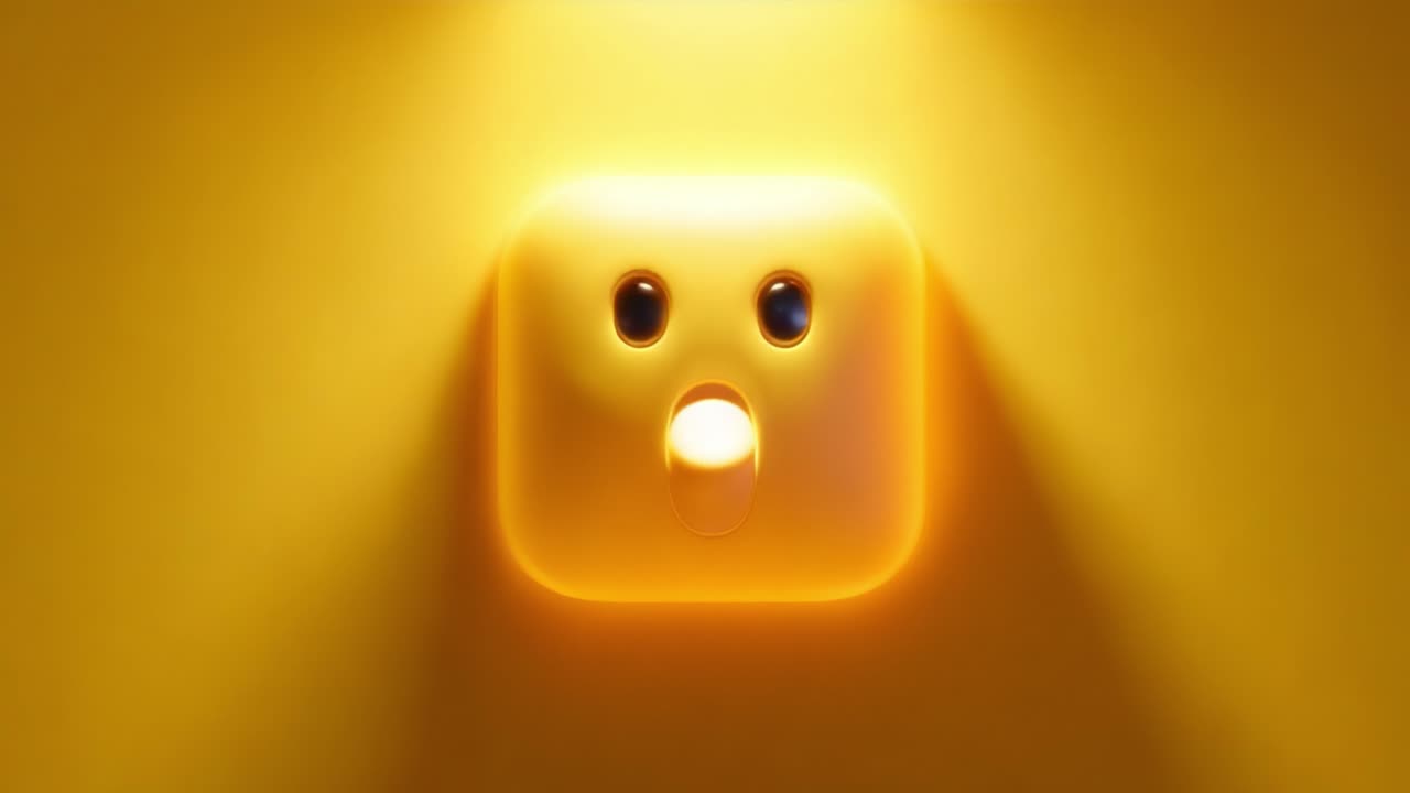 A captivating visual transformation showcasing a playful and expressive face icon emitting surprise, perfectly illuminated against a vibrant yellow background, evoking emotions and creativity
