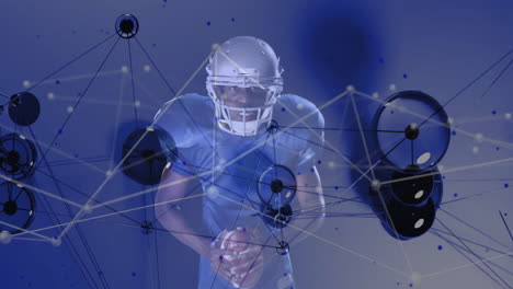 american football player in blue jersey with network connections animation overlay