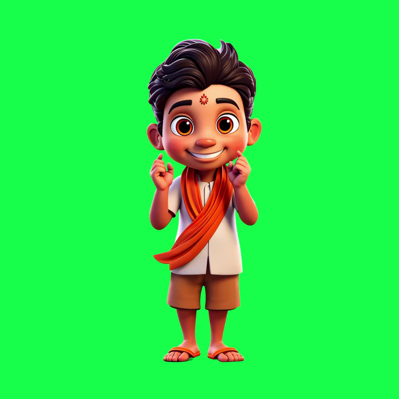 Animated child character in traditional attire animation, transparent 4K video, green screen