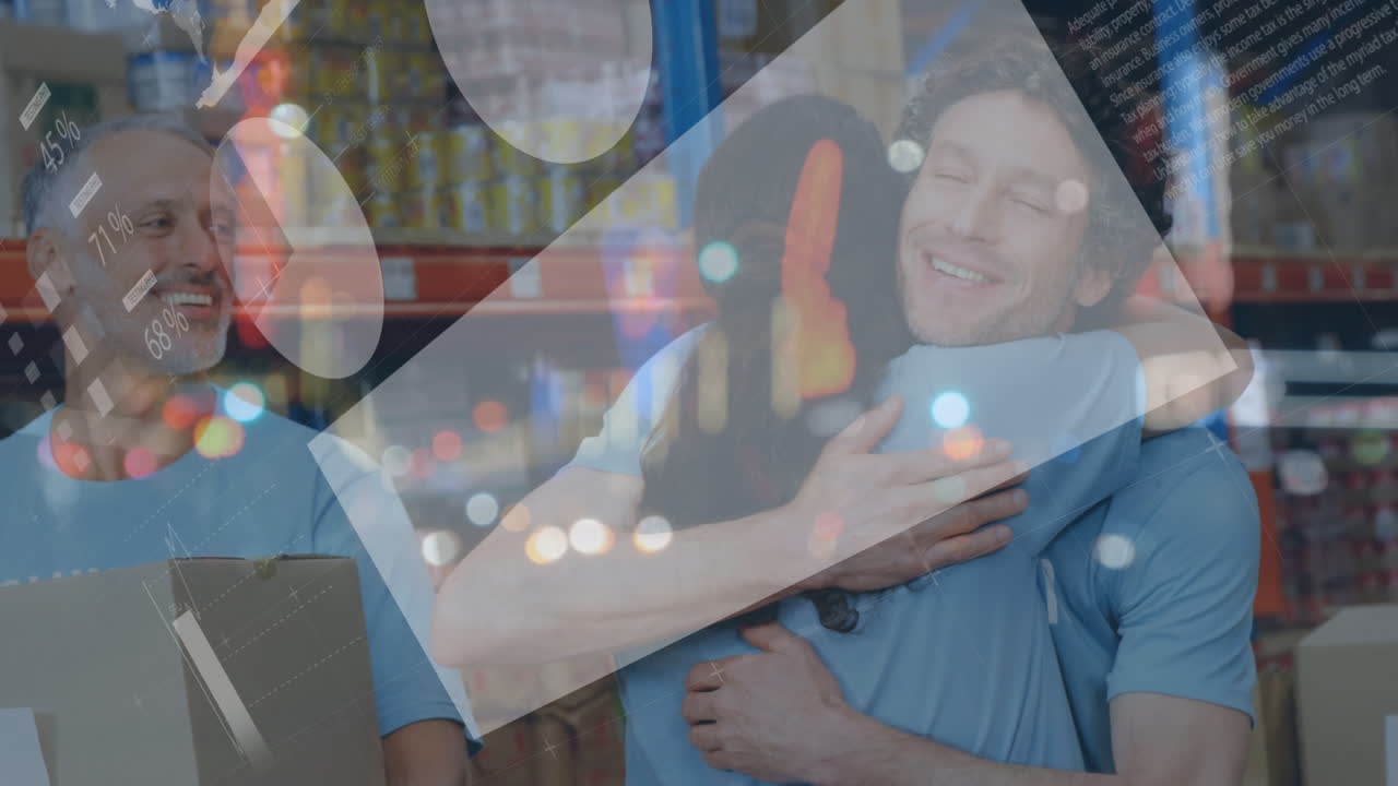 animación del procesamiento de datos financieros sobre las personas que trabajan en el almacén