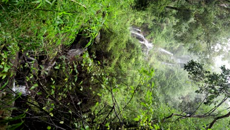 Vertical-view-of-the-waterfall-of-the-bride's-veil-in-Peulla-on-a-rainy-day