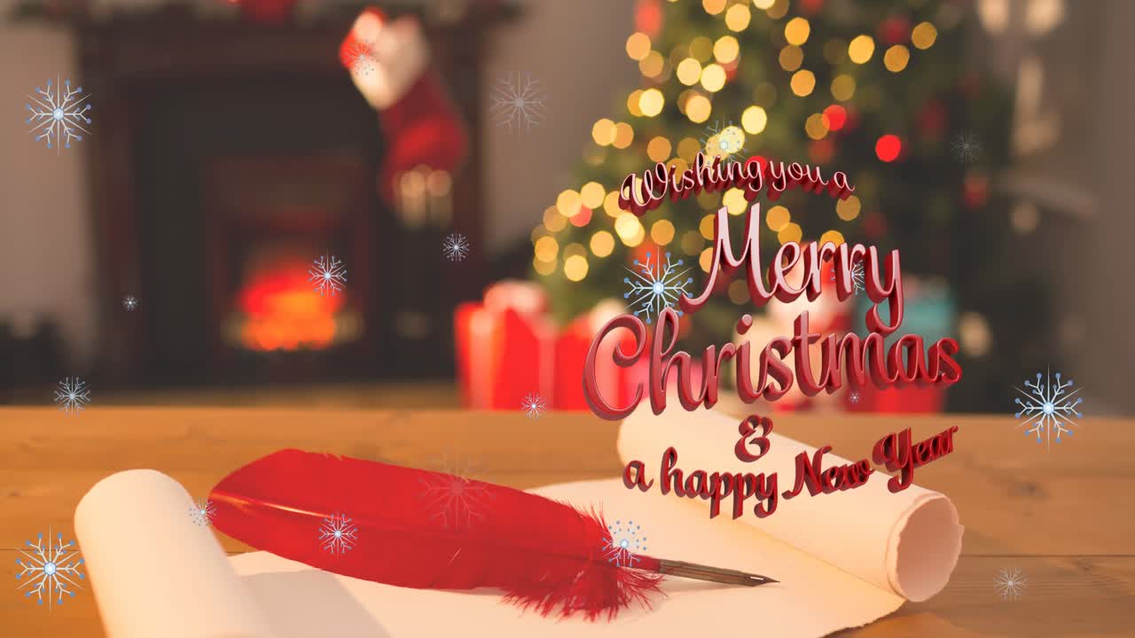 크리스마스 트리 위에 메리 크리스마스 텍스트의 애니메이션