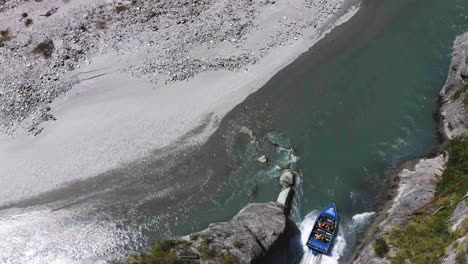 New-Zealand-Shotover-River-Jet-Boat-Canyon-river,-adrenaline-pumping-boat-ride-with-friends