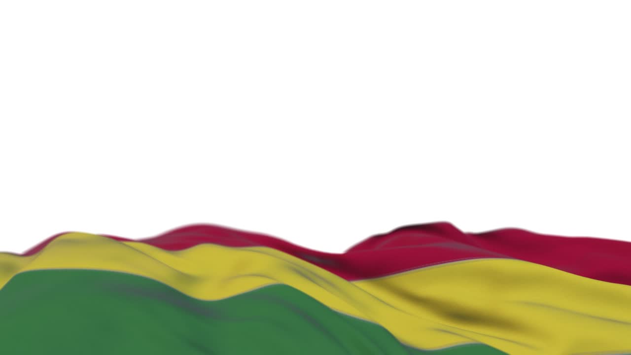 bandera de tela boliviana ondeando en el bucle del viento. bordado boliviano estandarte de tela cosida balanceándose en la brisa. fondo blanco medio lleno. lugar para el texto. bucle de 20 segundos.