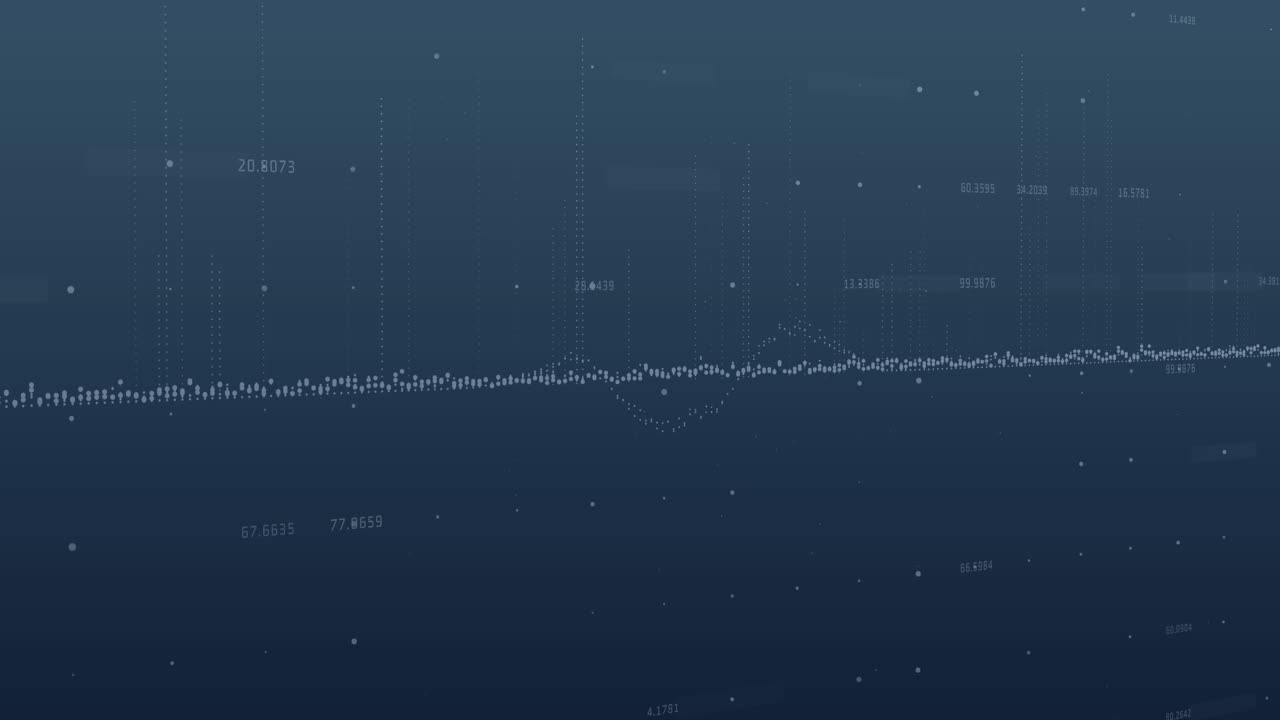 Animation of dots forming graphs with changing numbers against blue background