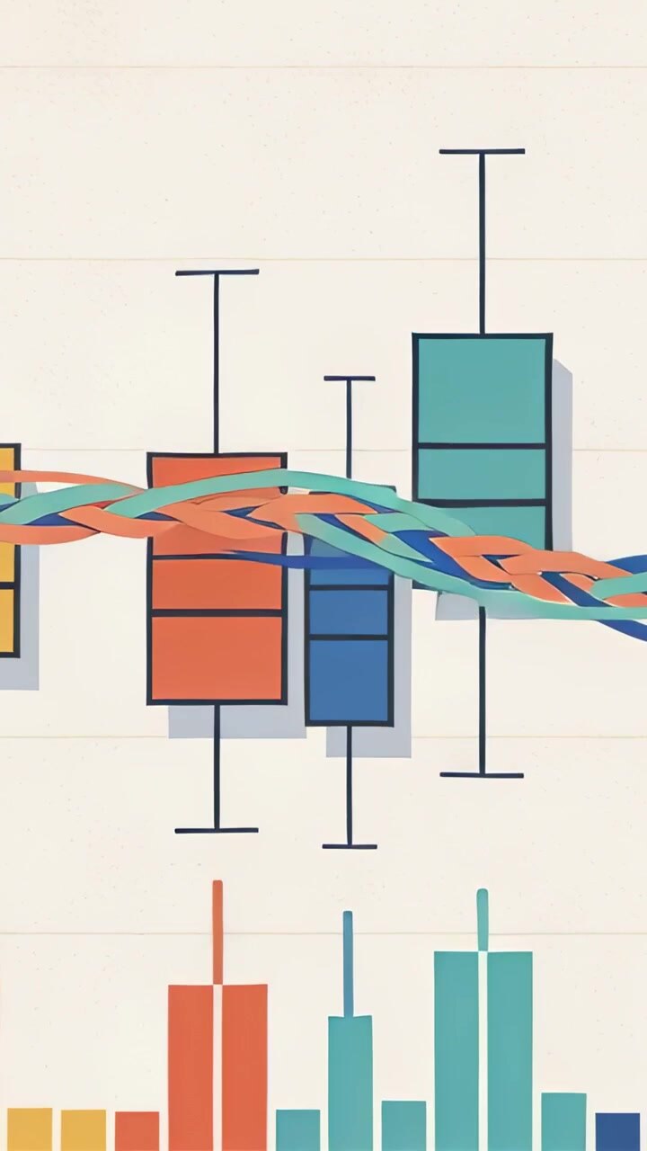 Video verticale: Nastro intrecciato che scorre su un grafico con l'avvio della testina di riproduzione, mostrando grafici e barre