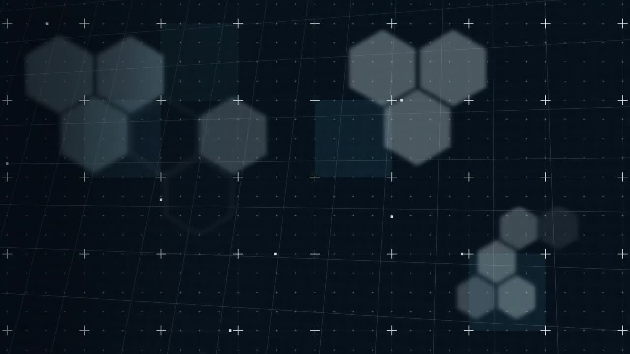 검은색 배경 위에 움직이는 색 육각형의 애니메이션