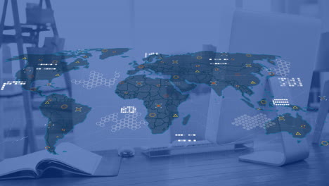 animación del mapa del mundo y procesamiento de datos contra el escritorio
