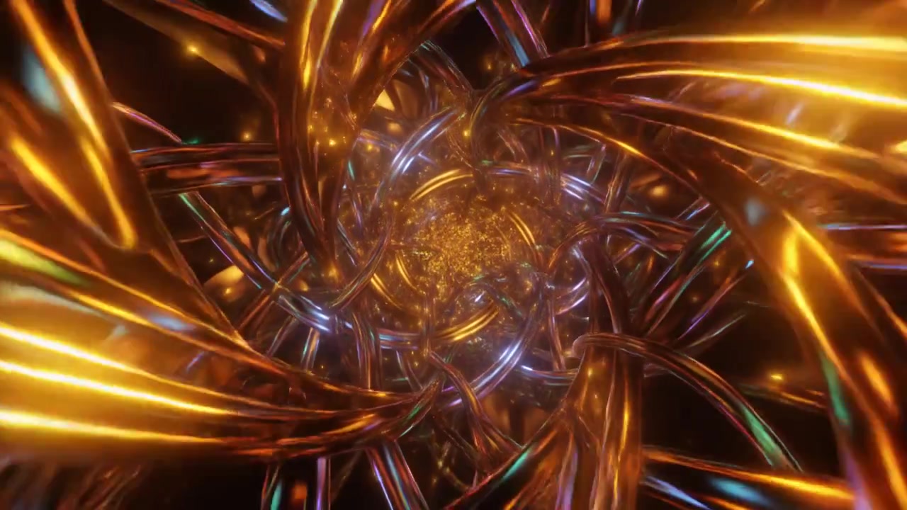Abstract 3D Animation of Glowing Metallic Intertwined Rings