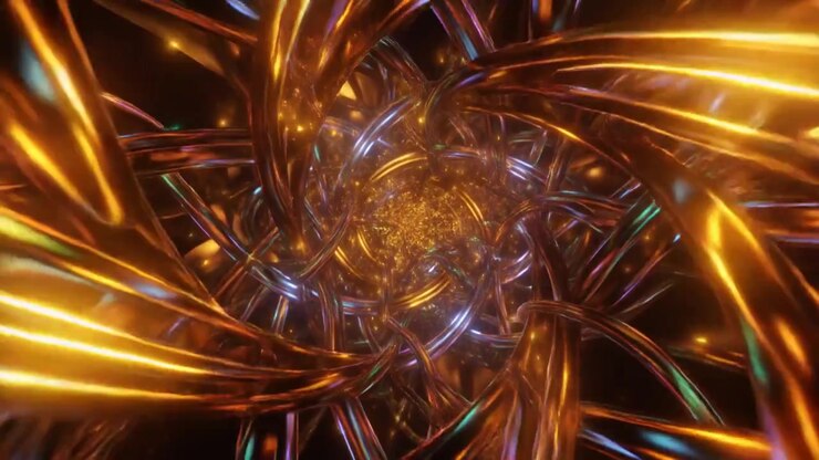 Abstract 3D Animation of Glowing Metallic Intertwined Rings
