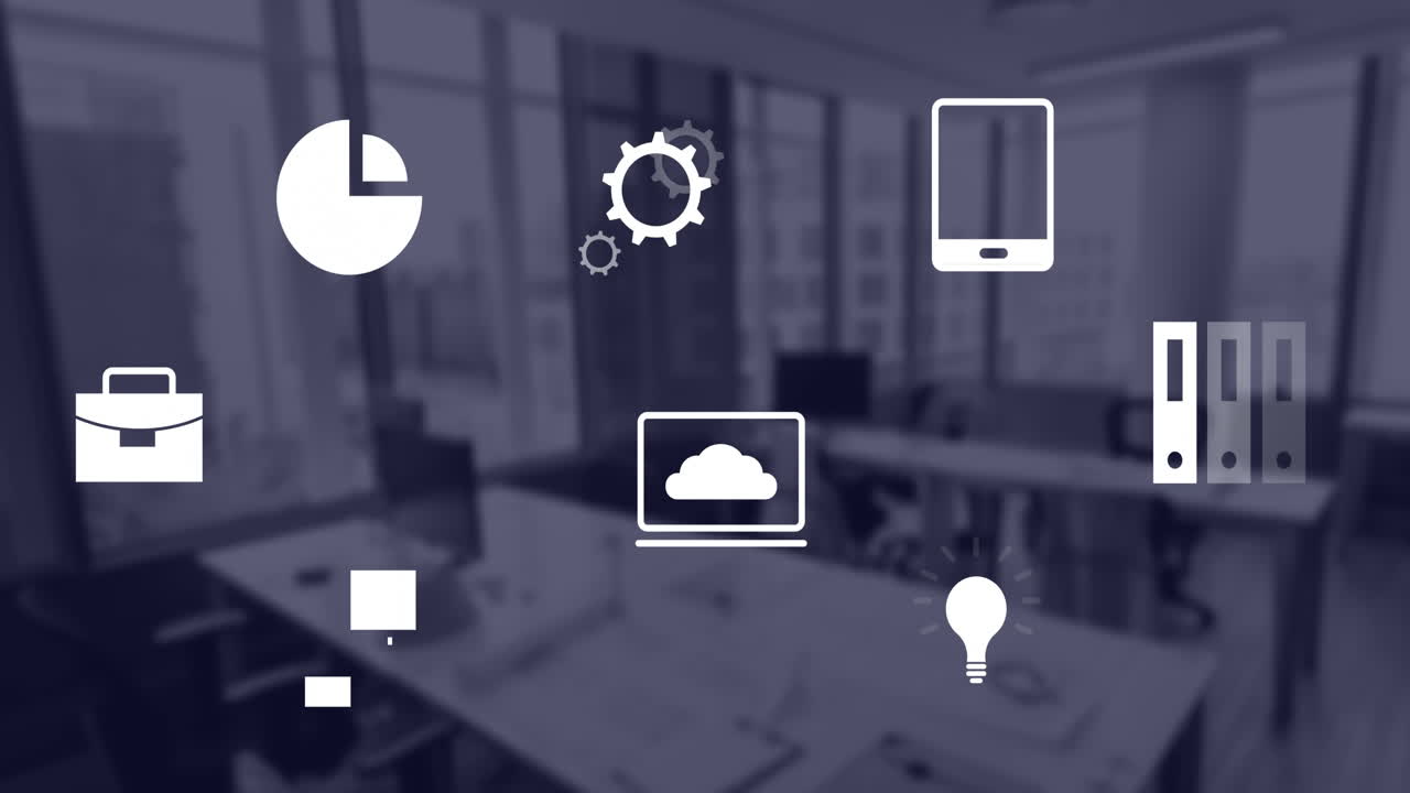 Animation of data processing and diagrams over office
