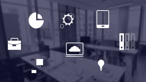 animation of data processing and diagrams over office