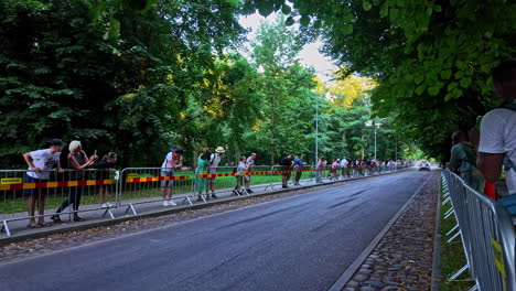 wrc rally car in streets of liepaja city, preparing for race, slow motion view