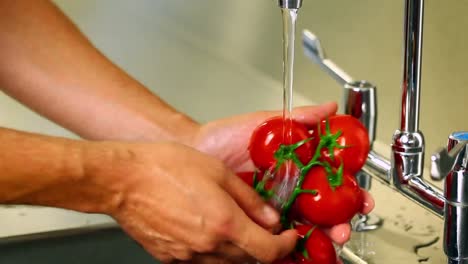hands washing tomatoes
