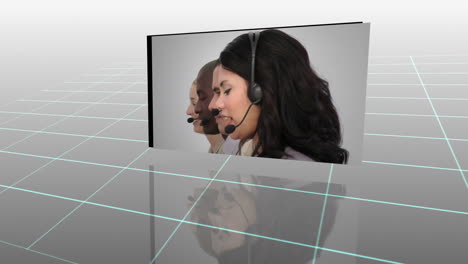 montaje de personas de negocios con auriculares